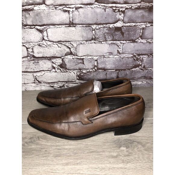 Boss Hugo Boss Brown Leather Square Toe Dress Loafers Shoes Men’s Sz 11M US/44EU - Picture 11 of 16